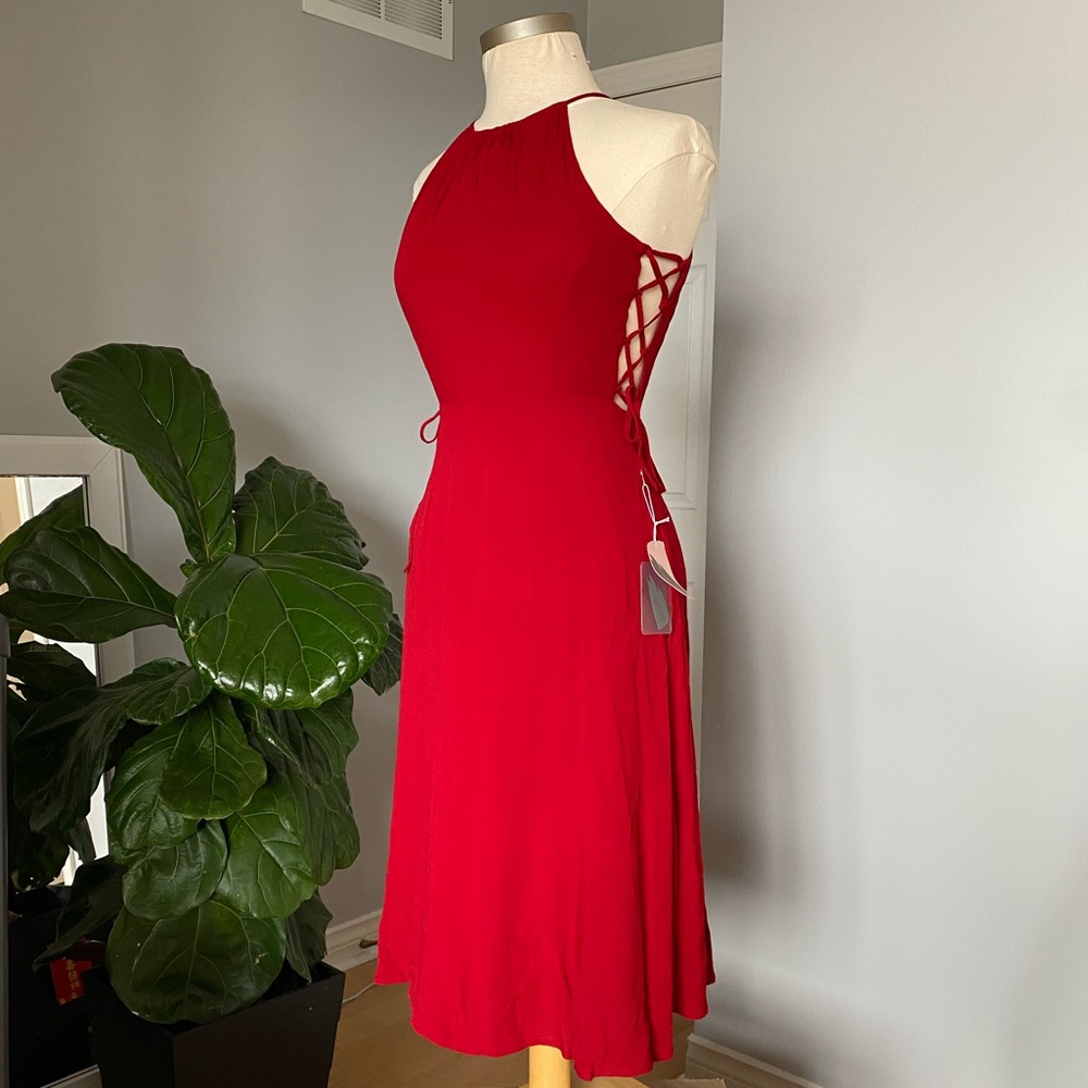 Red halter dress